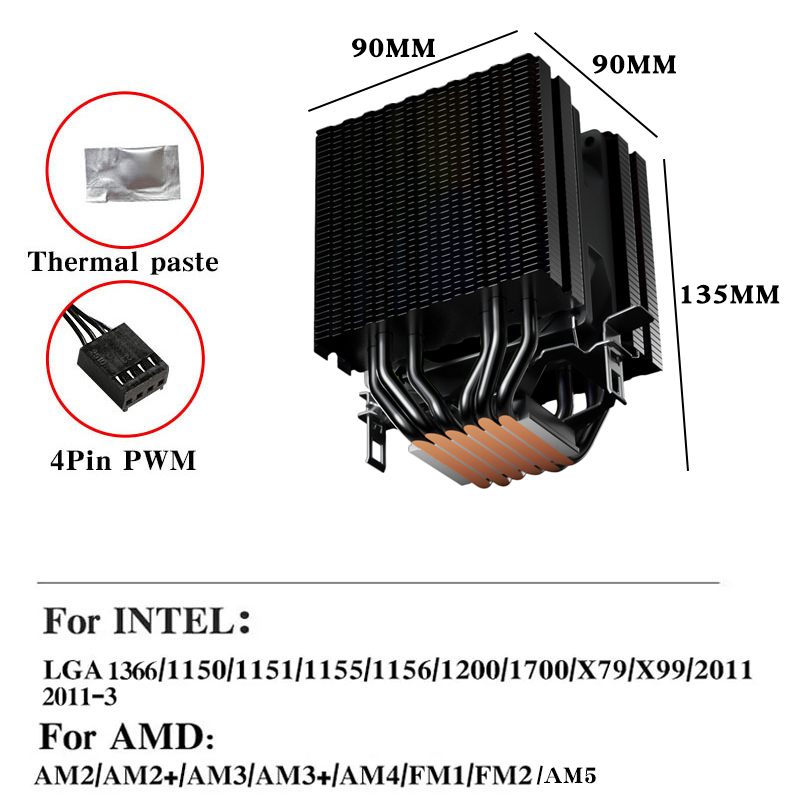 6 히트파이프 CPU 공랭 쿨러 4핀 PWM RGB 블 - Esports Gaming Fan 리뷰 및 가격
